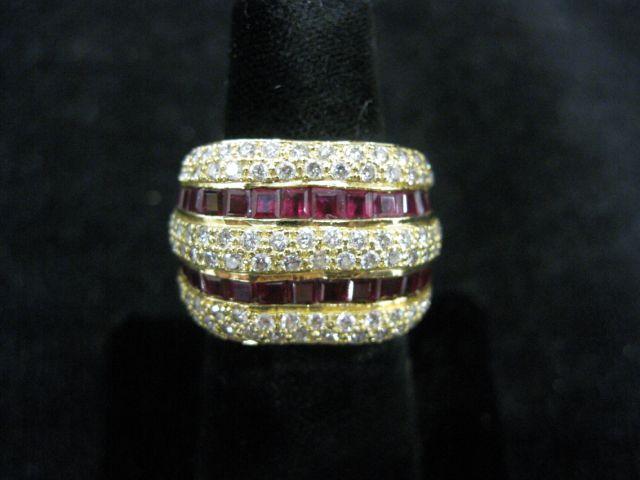 Appraisal: Ruby Diamond Ring wide band style with two rows of