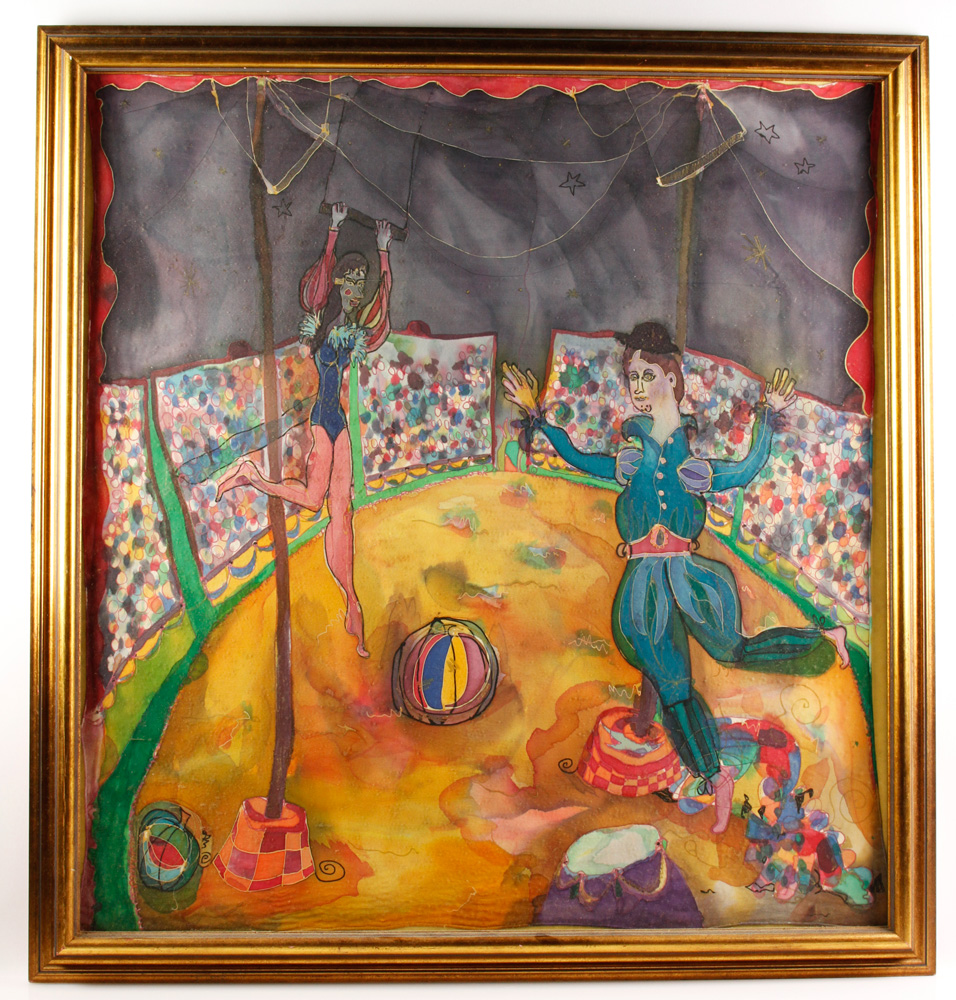 Appraisal: - Circus Scene Painting on Silk Circus scene painting on