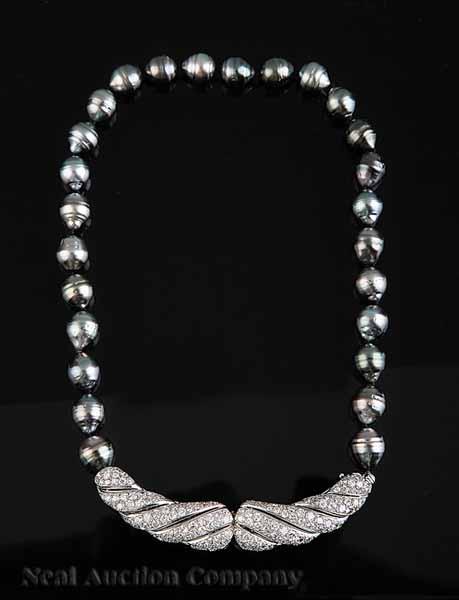 Appraisal: A Cultured Pearl and Diamond Collar Necklace designed with a