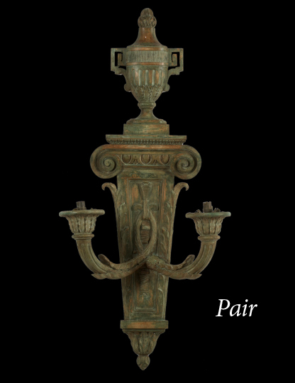 Appraisal: Monumental Pair of French Carved and Verdigris-Pickled Beechwood Appliques first