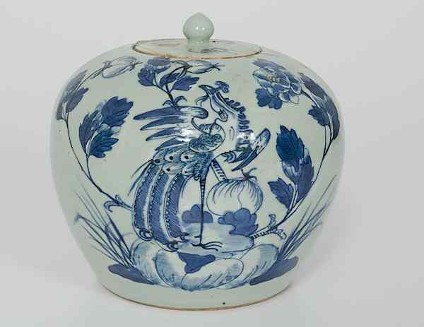 Appraisal: Japanese Ginger Jar Japan A blue and white lidded ginger