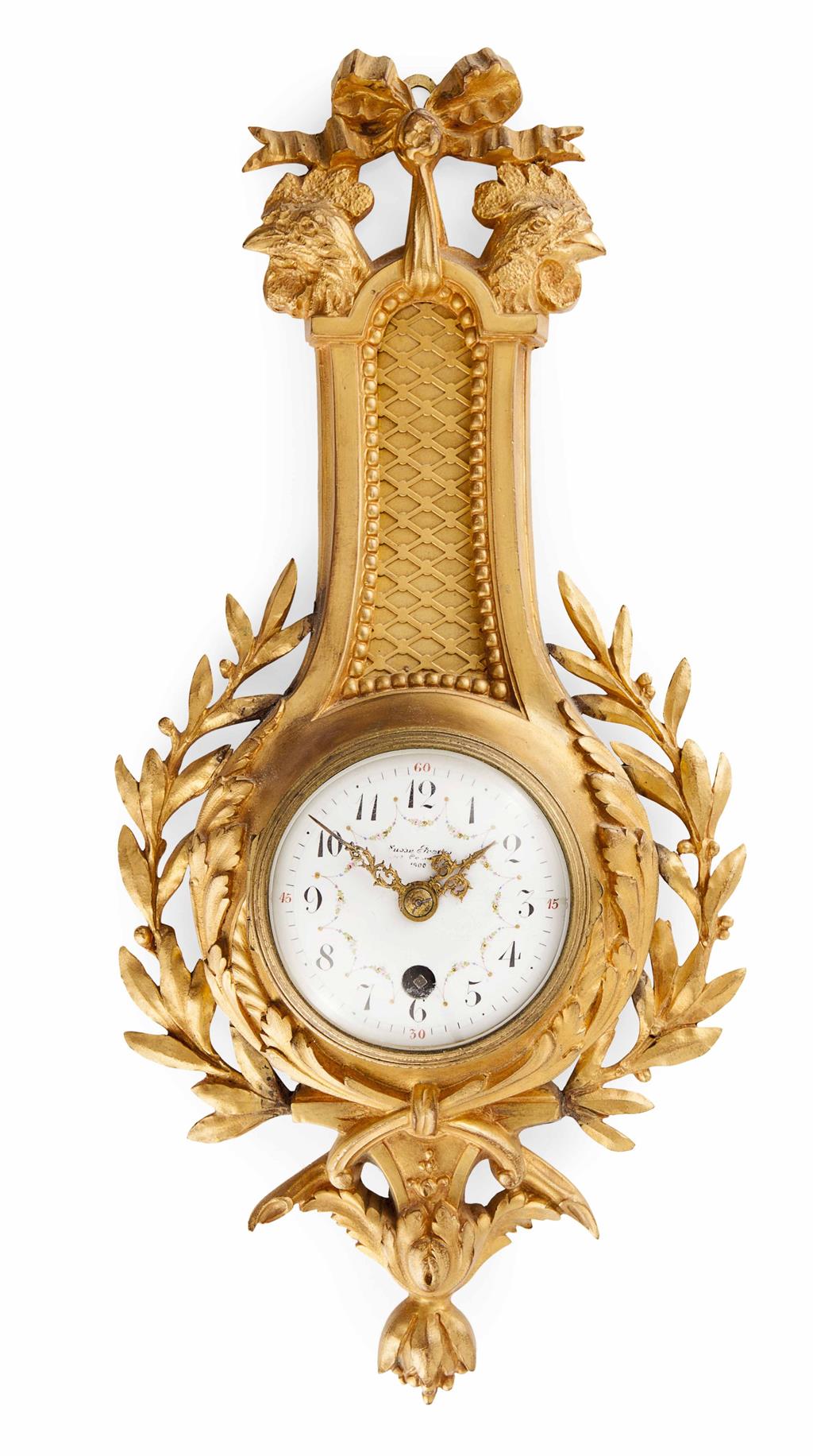 Appraisal: SUSSE FRERES LOUIS XVI STYLE SMALL GILT BRONZE CARTEL CLOCK