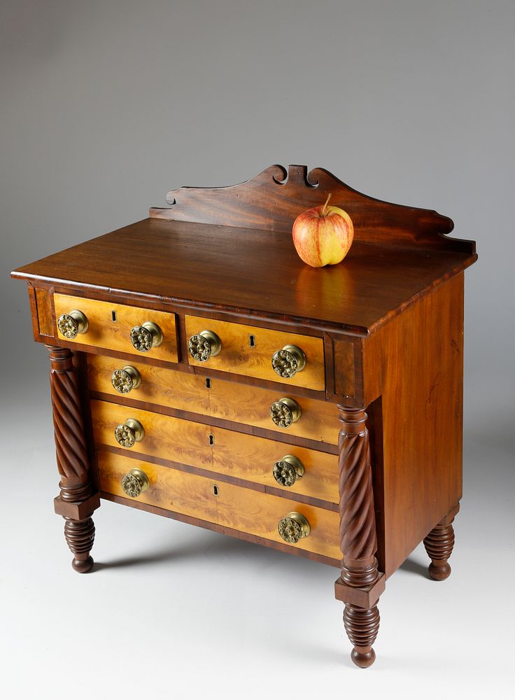 Appraisal: American Flame Birch Salesman's Sample Chest of Drawers circa American