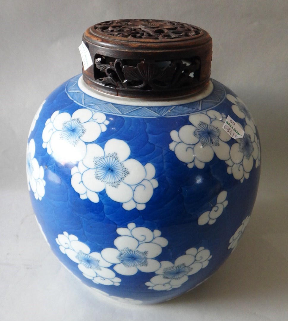 Appraisal: A Chinese blue and white ovoid jar th century painted