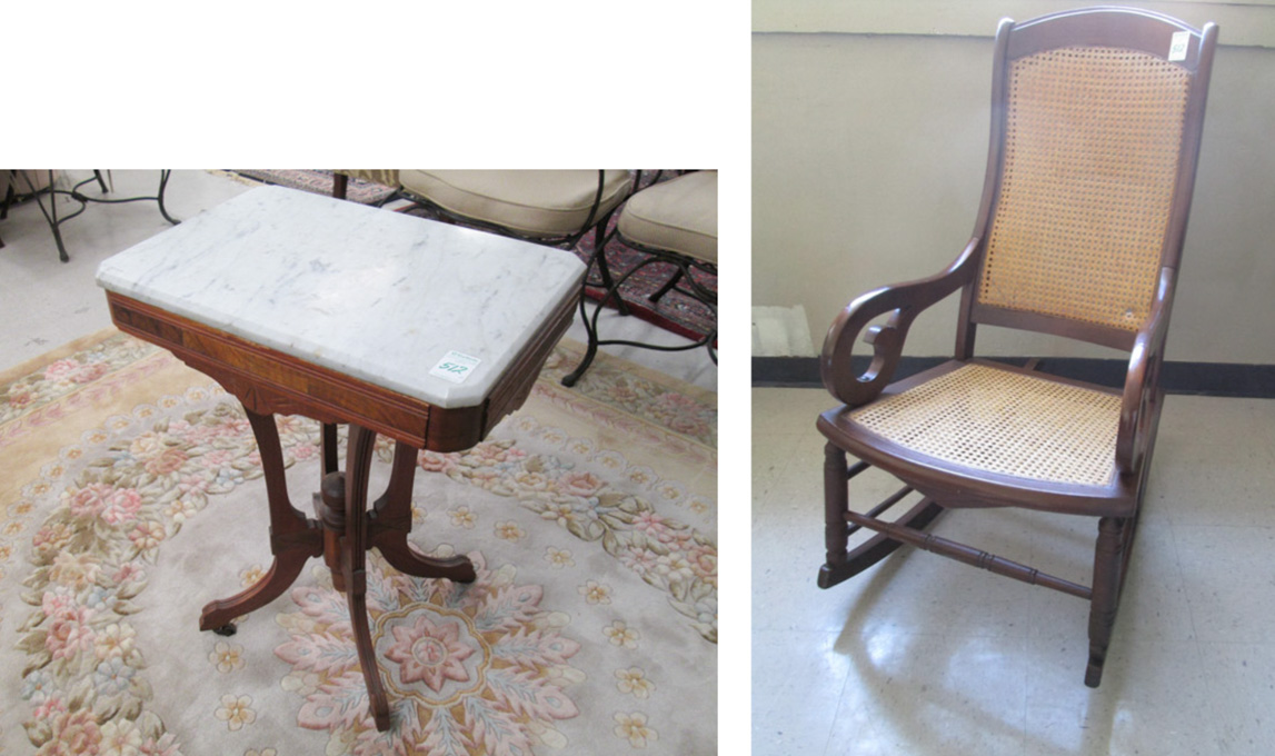 Appraisal: VICTORIAN ROCKING CHAIR AND LAMP TABLE American late th century