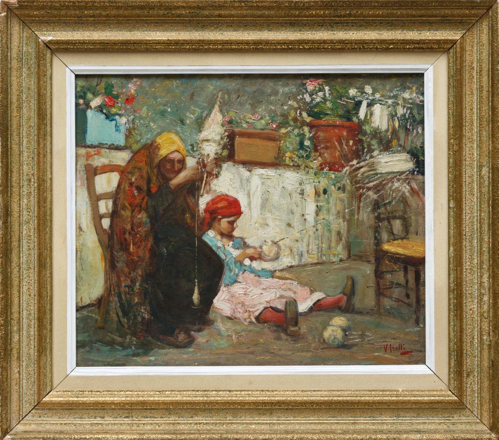 Appraisal: Vincenzo Irolli Italian - Spinning Wool oil on canvas mounted