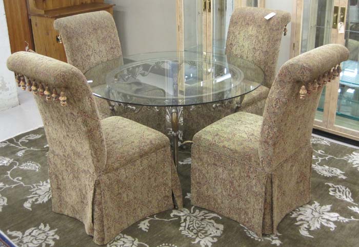 Appraisal: CONTEMPORARY GLASS-TOP DINING TABLE AND FOUR CHAIRS The table has