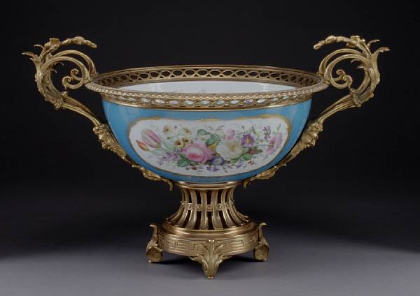 Appraisal: A S vres style porcelain gilt bronze mounted center bowl