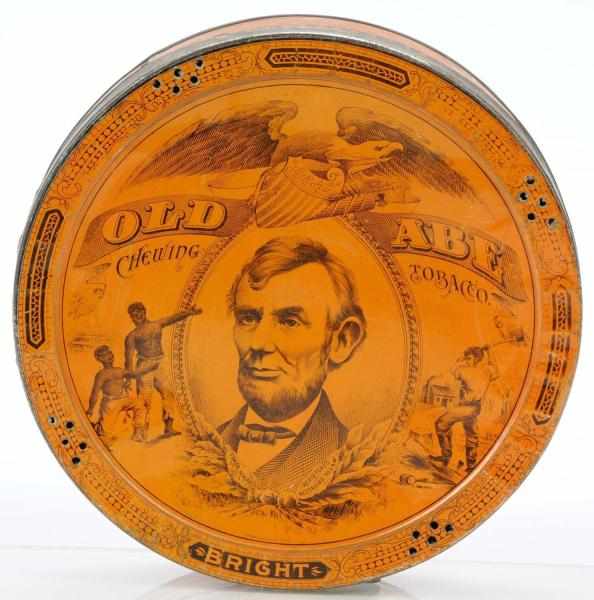 Appraisal: Old Abe Pie-Shape Tobacco Tin Description Very scarce orange colored