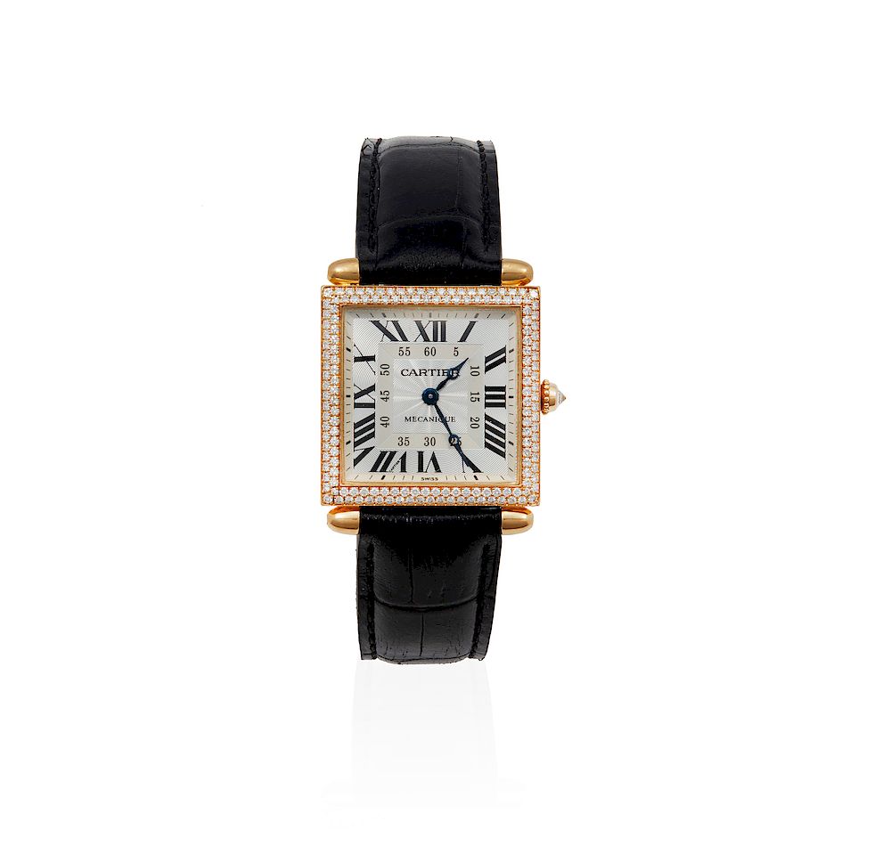 Appraisal: k Cartier Tank Obus Mecanique Model With Diamonds Cartier k