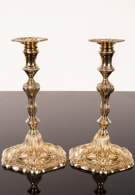 Appraisal: A pair of silver gilt taper sticks TSC London of