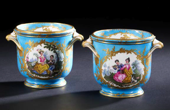 Appraisal: Good Pair of Sevres Bleu Celeste Porcelain Seaux a Bouteilles