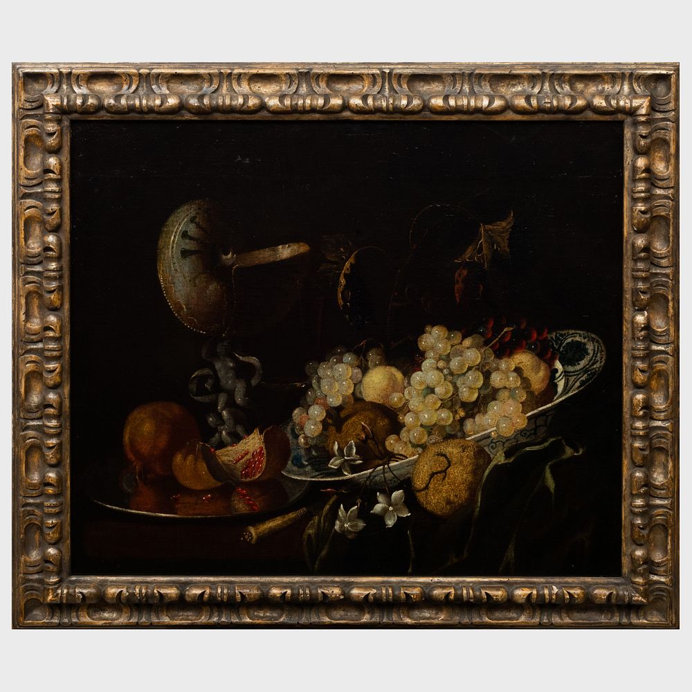 Appraisal: Italian School Fruit Bowl and Nautilus Cup Oil on canvas