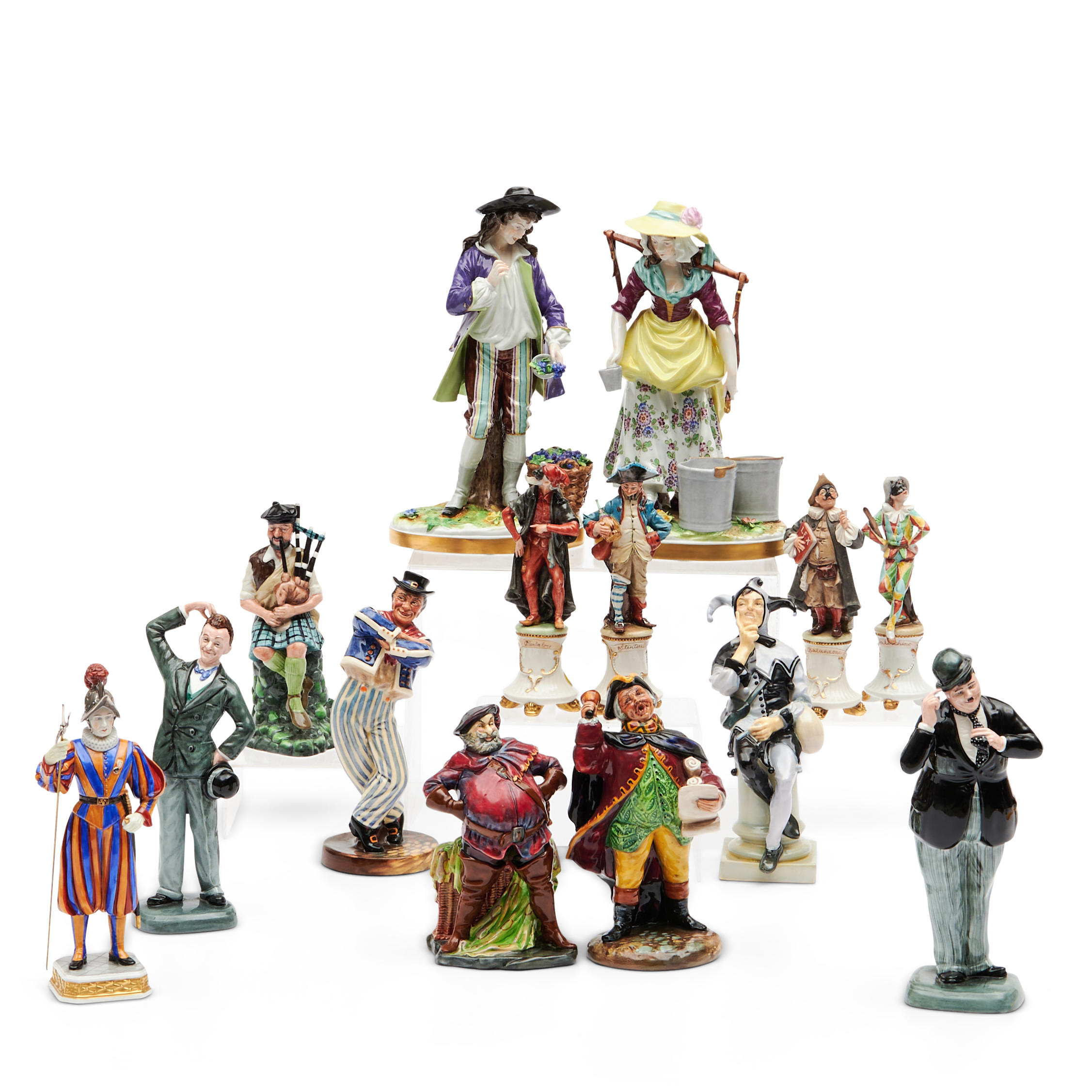 Appraisal: FOURTEEN ENGLISH AND CONTINENTAL FIGURES including Royal Doulton figures of