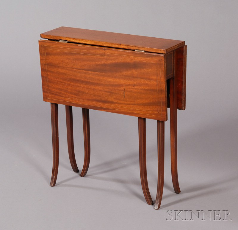 Appraisal: Inlaid Mahogany Tuck-away Table America early th century with drawer