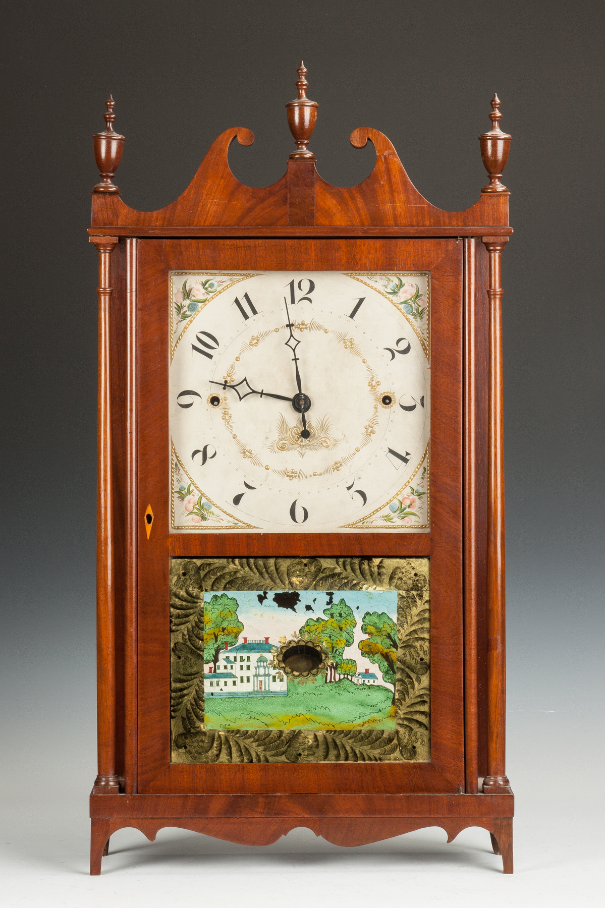 Appraisal: Norris North Pillar Scroll Mahogany case Original painted wood dial