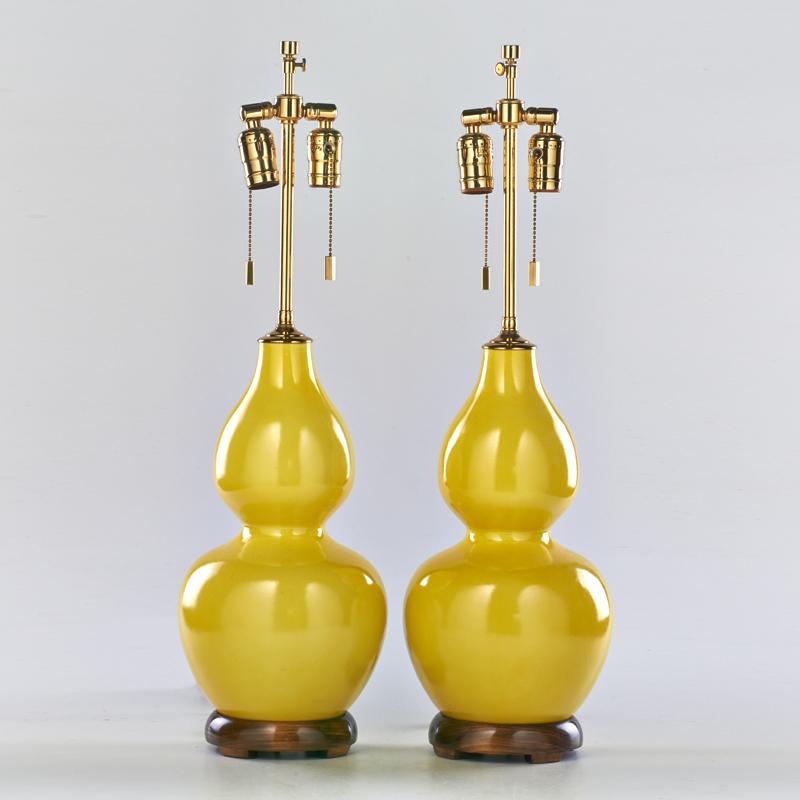 Appraisal: DESIGNER Pair of double gourd lamps late th c Glazed