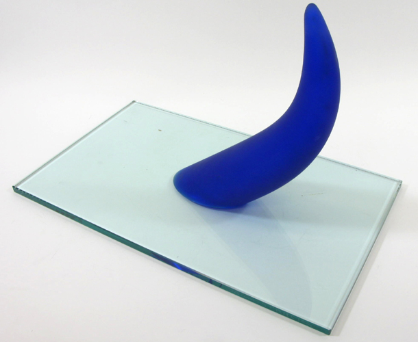 Appraisal: DAUM ART GLASS COBALT BLUE HORN-SHAPED DISPLAY titled Petite Etrangete