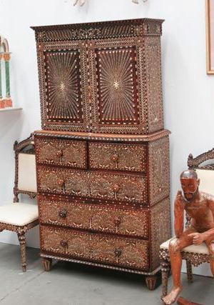 Appraisal: A Colonial inlaid rosewood and ivory Anglo Indian amoire cabinet