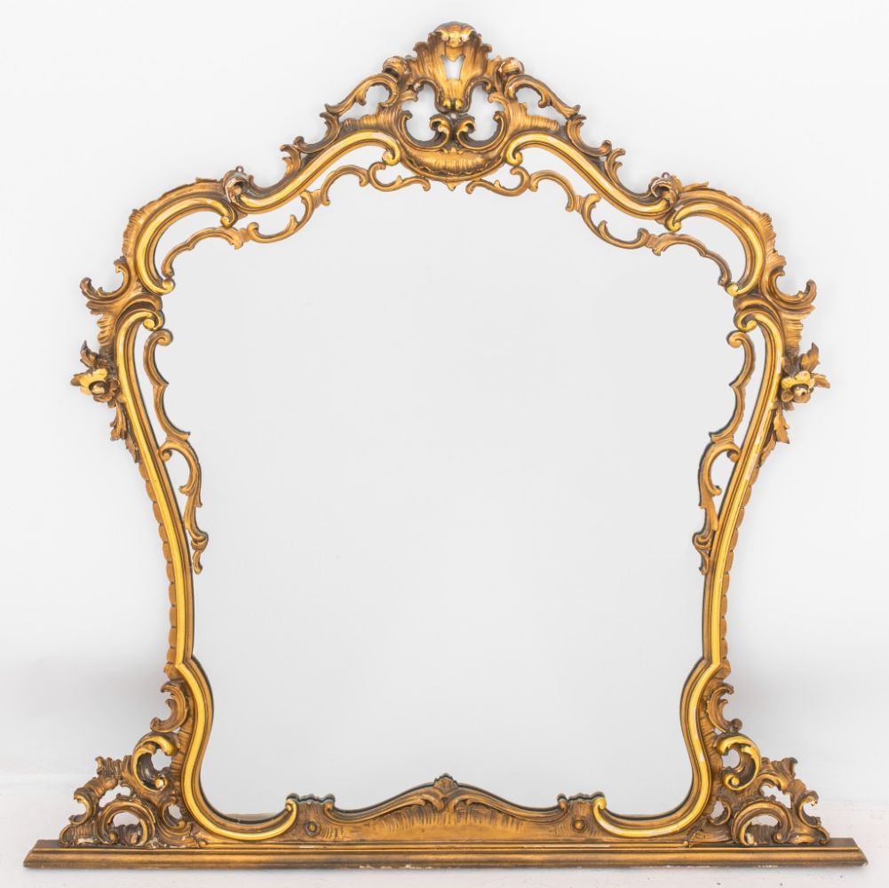 Appraisal: ROCOCO STYLE GILT WOOD MANTEL MIRROR Rococo style gilt wood