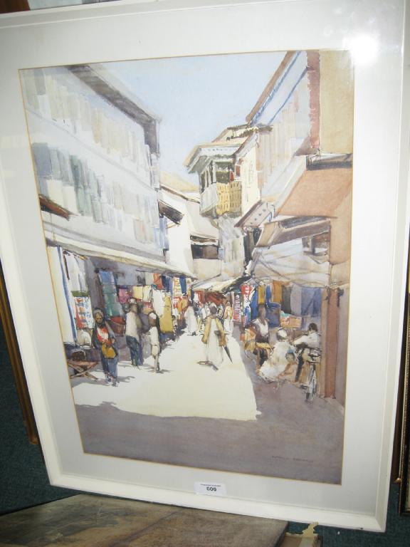 Appraisal: PATRICIA PRENTICE A crowded street scene said to be Dar