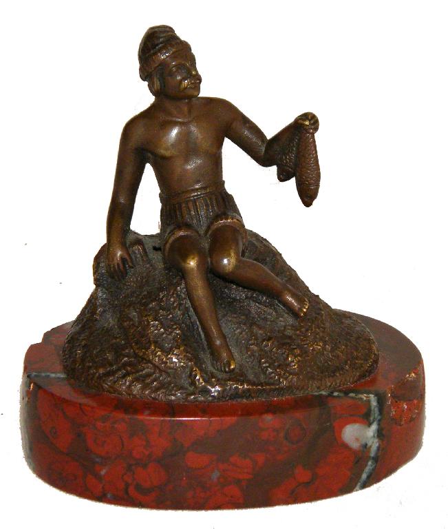 Appraisal: Small bronze sculpture of a fisherman seated on a rock