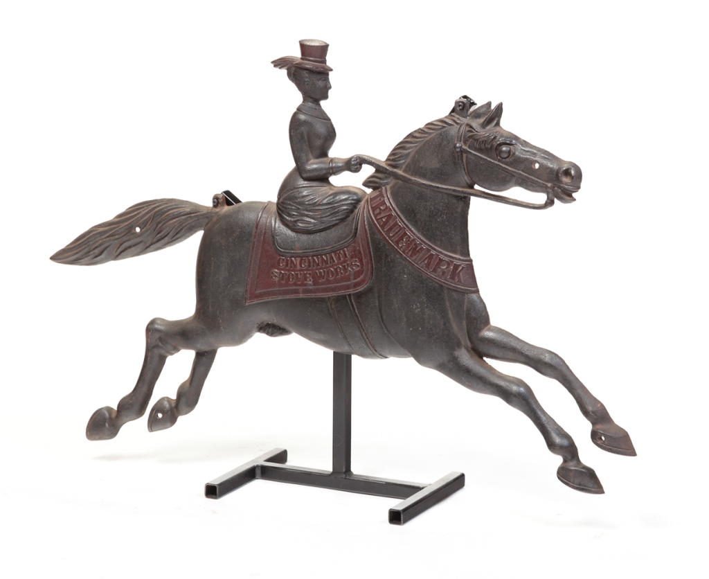 Appraisal: CINCINNATI STOVEWORKS TRADEMARK HORSE AND RIDER Cast iron Marked on