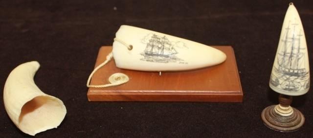 Appraisal: PC TH C LOT TO INCLUDE A SCRIMSHAW TOOTHDEPICTING A