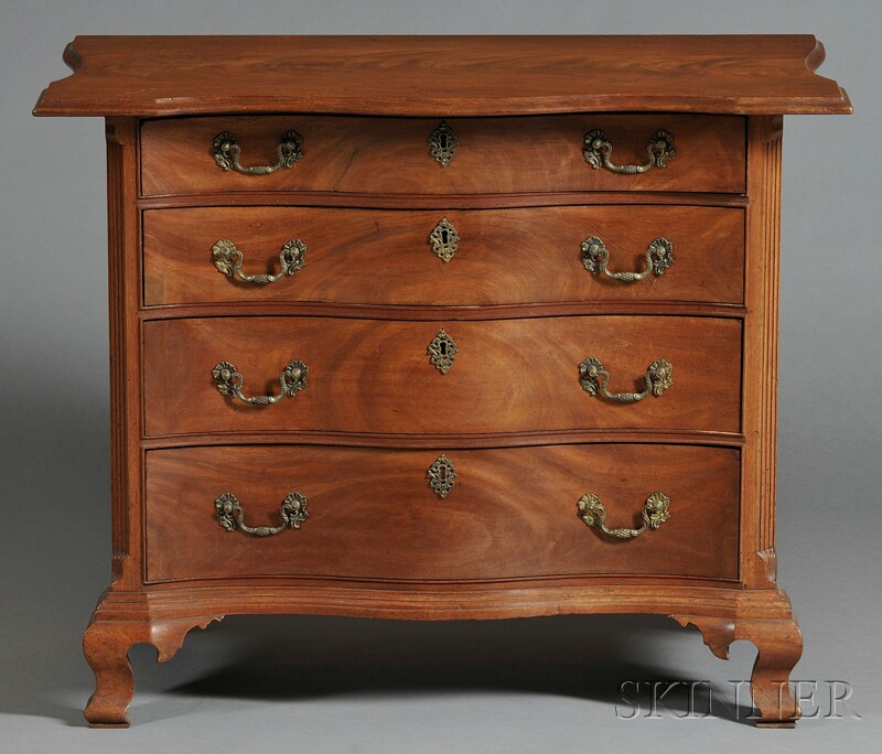 Appraisal: Rare Chippendale Carved Mahogany Reverse Serpentine Bureau Charlestown or Boston