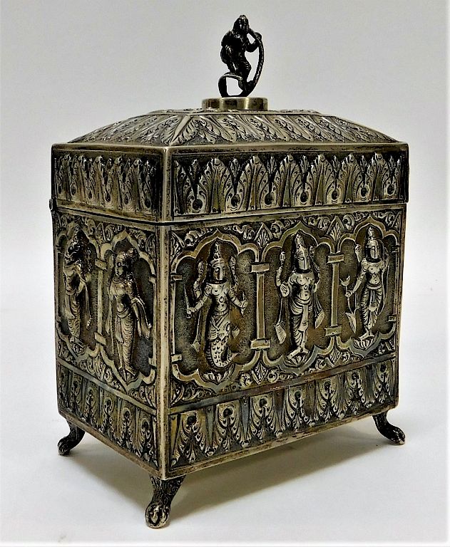 Appraisal: Daday Khan Indian Silver Deity Tea Storage Box Daday Khan