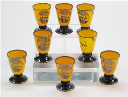 Appraisal: Set of eight Rockwell silver overlay tumblers H in