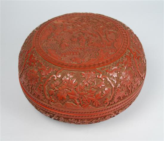 Appraisal: CHINESE CINNABAR LACQUER ROUND COVERED BOX Ming Dynasty with fitted