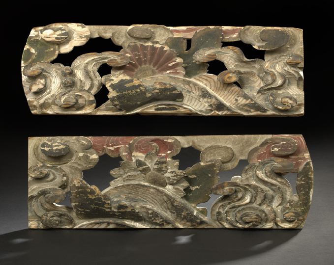 Appraisal: Unusual Pair of Japanese Carved Wood Ventilator Panels late Edo