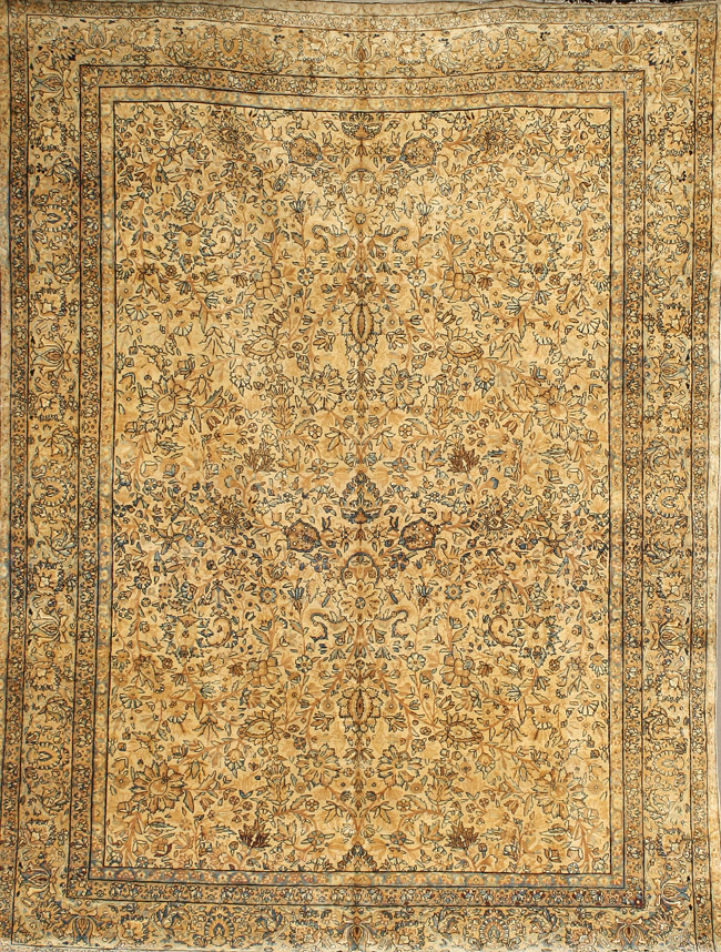 Appraisal: Kerman Rug Circa Gold ground with palmette and floral spray