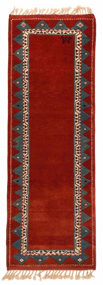 Appraisal: Turkish Rug dark orange field border with alternating triangles of