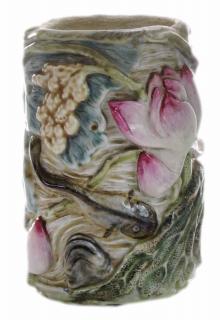 Appraisal: Carved and Enameled Porcelain Vase Chinese cylindrical hand-carved porcelain vase