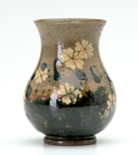 Appraisal: ROBLIN Baluster vase underglaze-painted with white cinquefoils on a brown