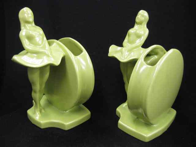 Appraisal: Pair of Haeger Art Pottery Figural Vases ballerina decor green