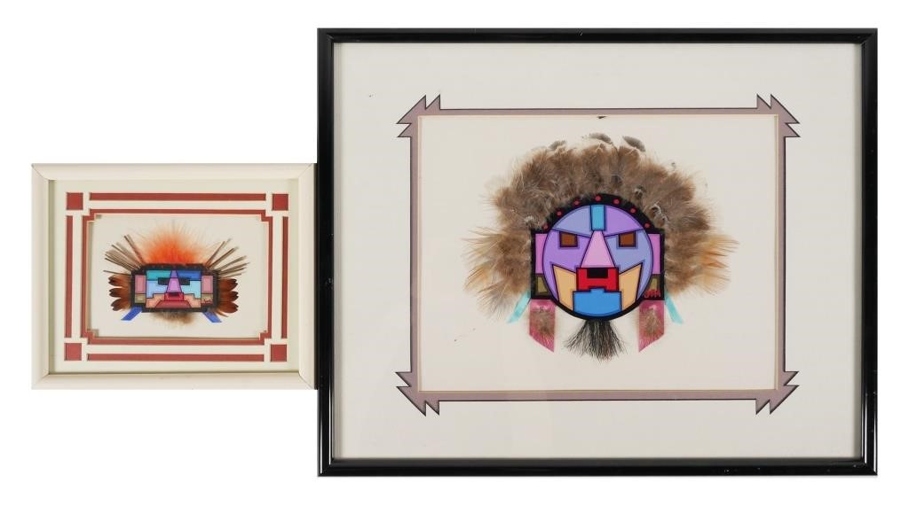 Appraisal: JESSE HUMMINGBIRD FEATHER MASKSTwo Native American feather masks by Jesse