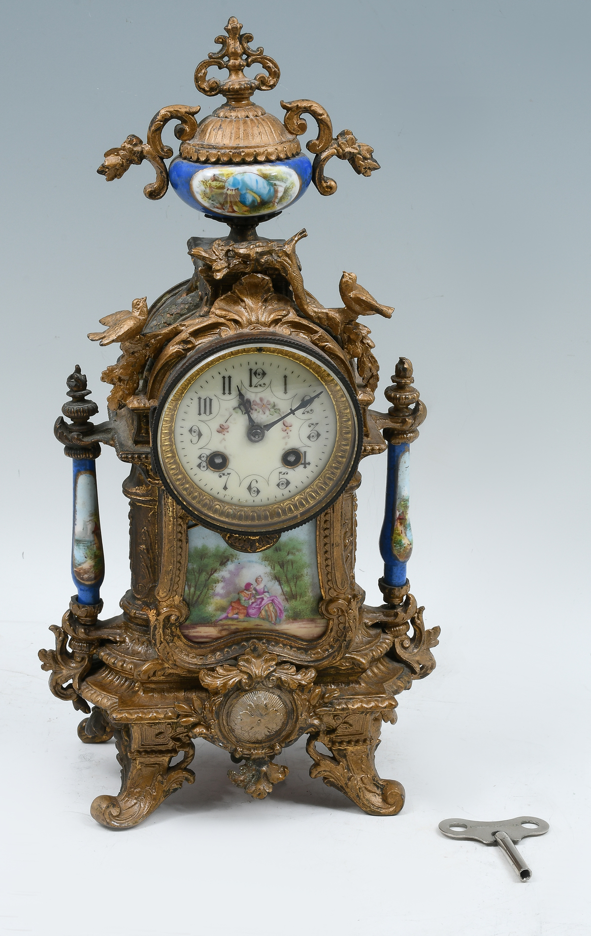 Appraisal: FRENCH BRASS MANTLE CLOCK Gold painted brass mantle clock having