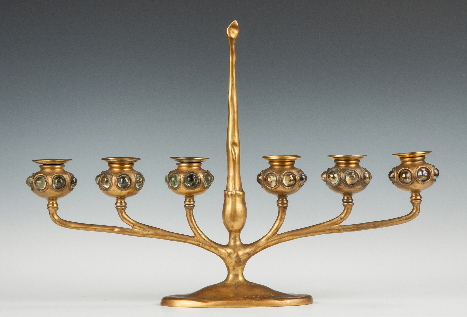 Appraisal: Fine Tiffany Studios New York Six Arm Gilt Bronze Candelabra