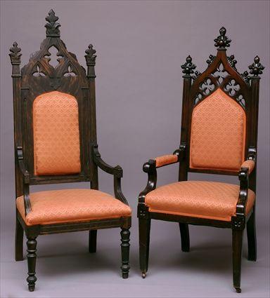 Appraisal: AMERICAN GOTHIC REVIVAL CARVED OAK ARMCHAIR AND A GOTHIC REVIVAL