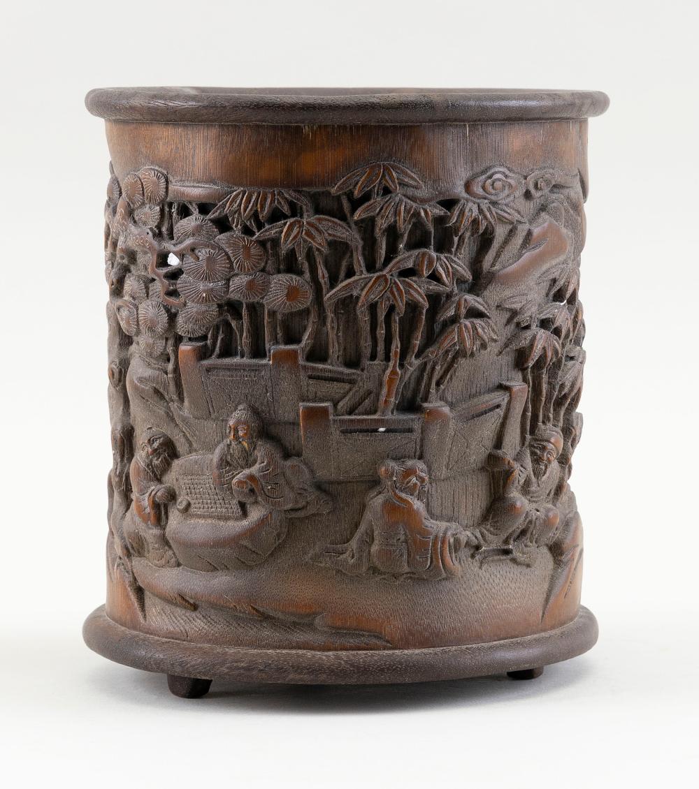 Appraisal: CHINESE CARVED BAMBOO BRUSH POT TH CENTURY HEIGHT DIAMETER CHINESE