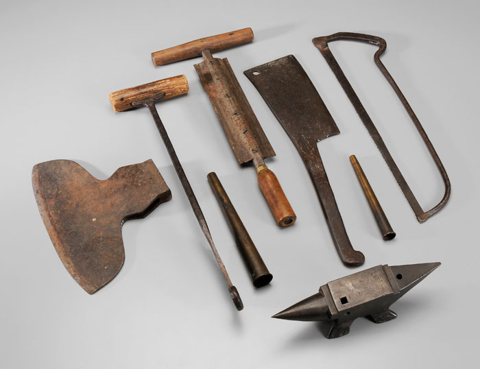 Appraisal: Eight Early Tools th century or earlier scraper with wooden