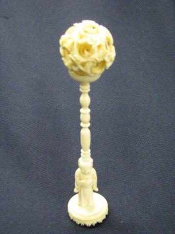 Appraisal: Carved Ivory Mystery Ball on Stand amazing dragon decor ball