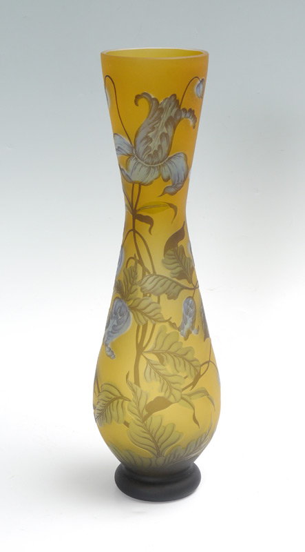 Appraisal: CONTEMPORARY GALLE CAMEO GLASS VASE After Galle floral motif on