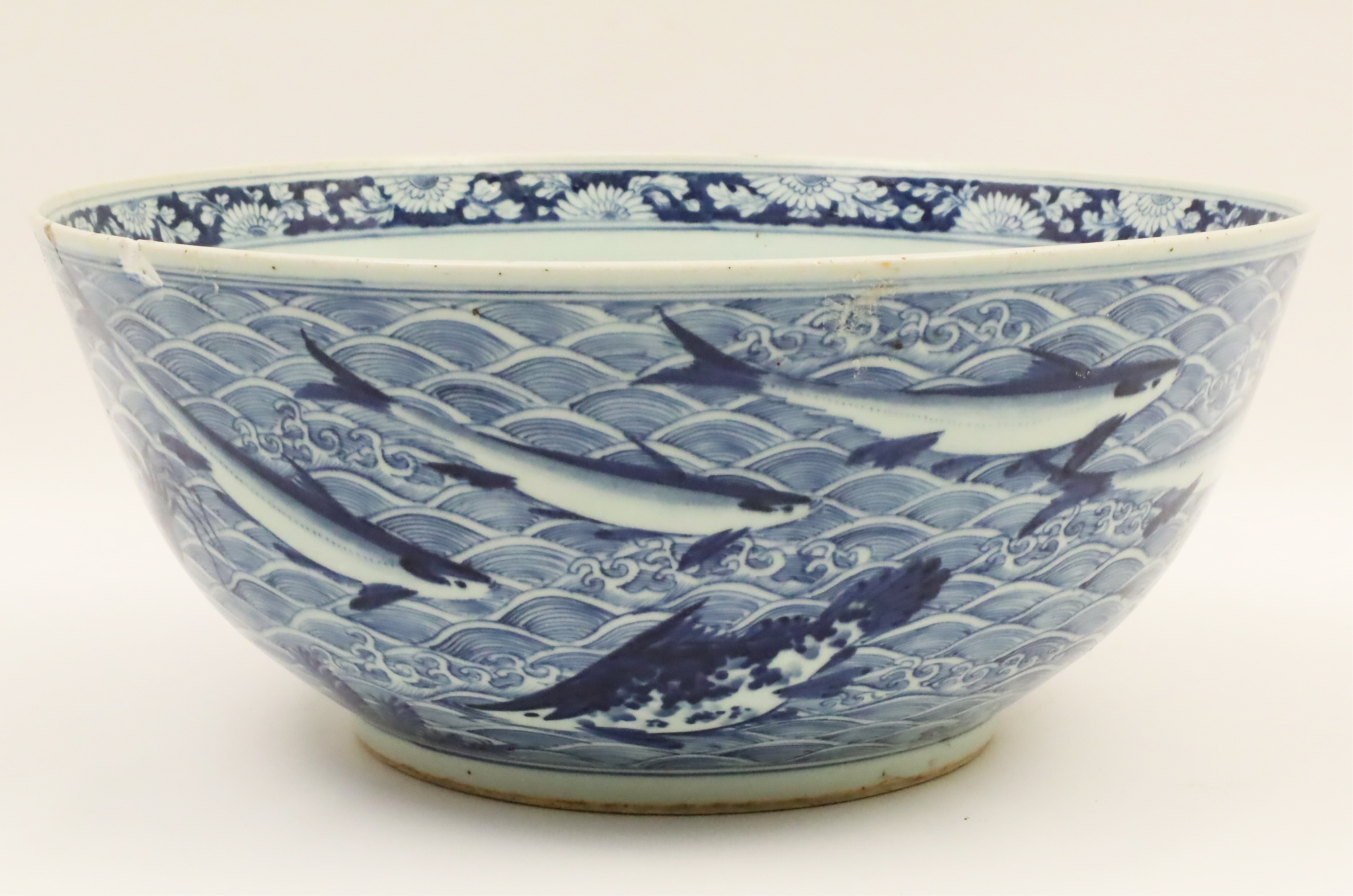 Appraisal: CHINESE EXPORT PUNCH BOWL Blue and white Chinese export punch