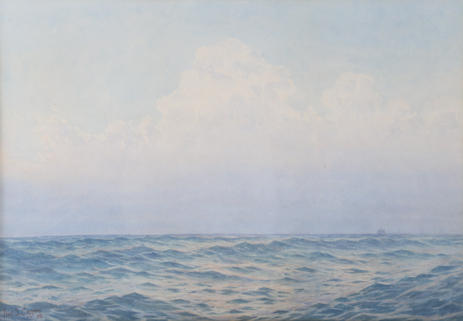 Appraisal: F S Cozzens Seascape with Lone Ship watercolor Frederick Schiller