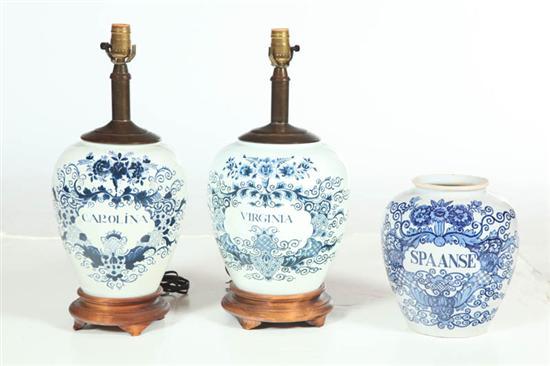 Appraisal: THREE DELFT TOBACCO JARS European th century tin glaze on