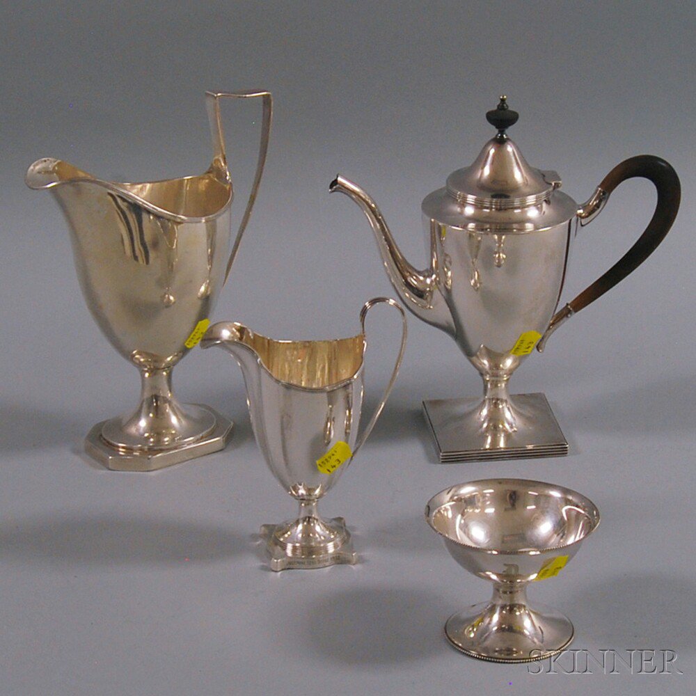 Appraisal: Four Pieces of Weighted Sterling Silver Tableware a coffeepot a